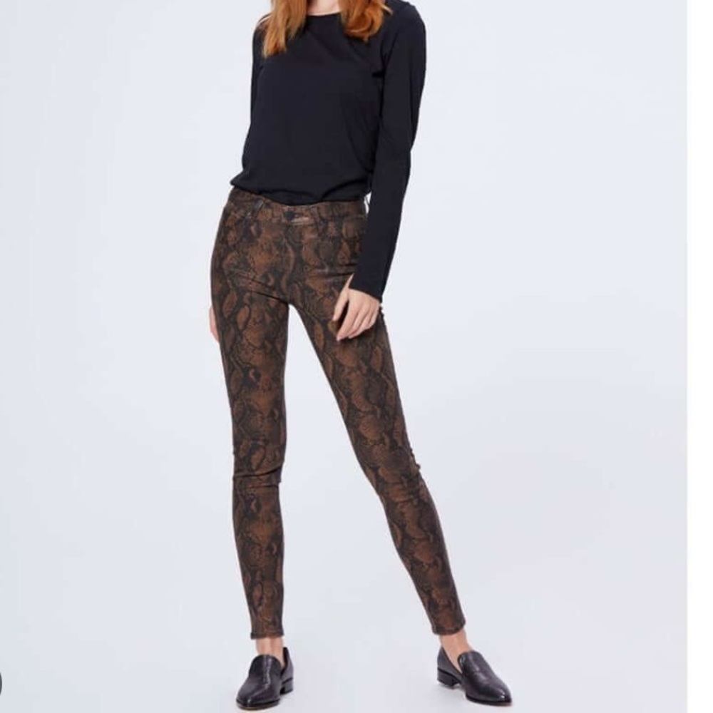 PAIGE Brown Snake Print Skinny Pants